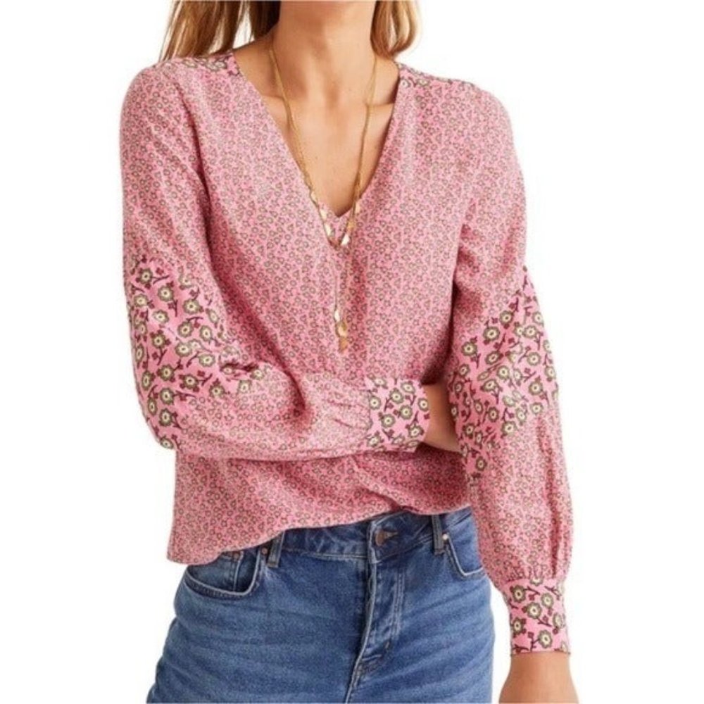 Boden Eva Ditsy Floral Print Pink Top size 16 EUC